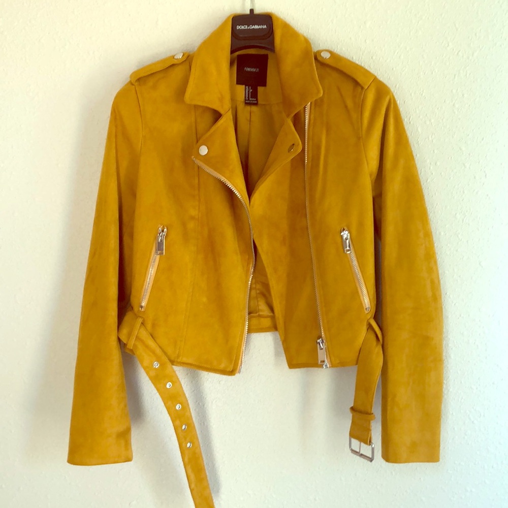 Forever 21 yellow faux suede moto jacket S